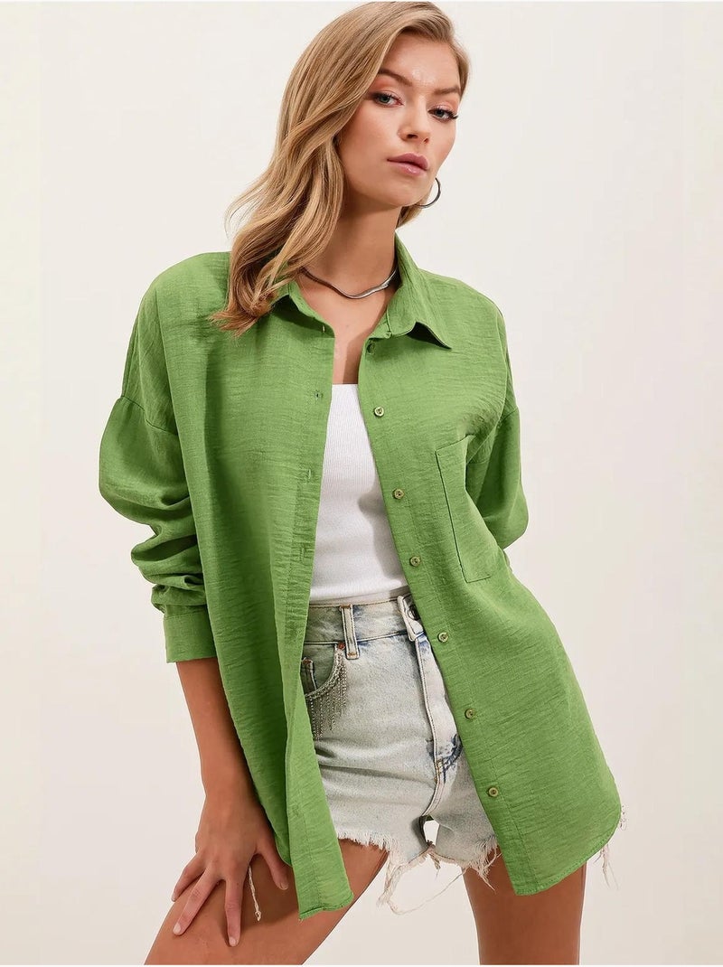 Camicia overshirt in misto lino con chiusura a bottoni bdart Verde anice - Kiabi