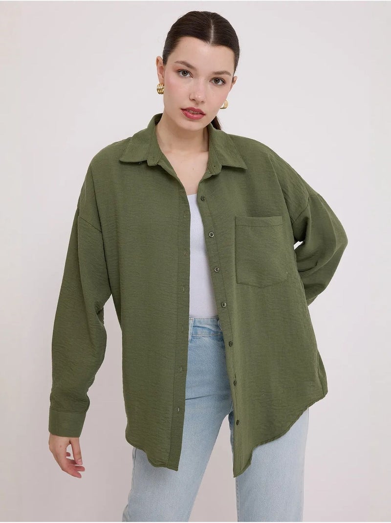 Camicia overshirt in misto lino con chiusura a bottoni bdart Verde kaki - Kiabi