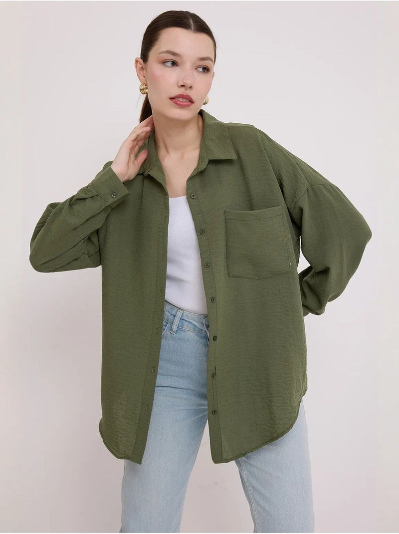 Camicia overshirt in misto lino con chiusura a bottoni bdart Verde kaki - Kiabi
