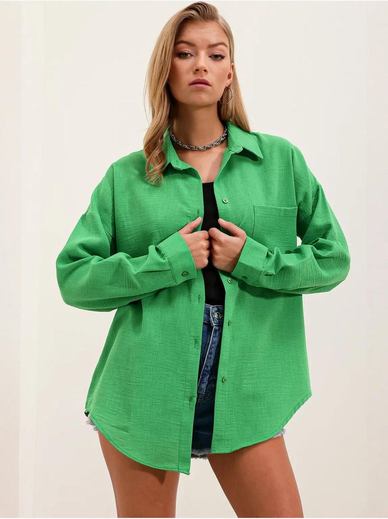 Camicia overshirt in misto lino con chiusura a bottoni bdart Verde - Kiabi