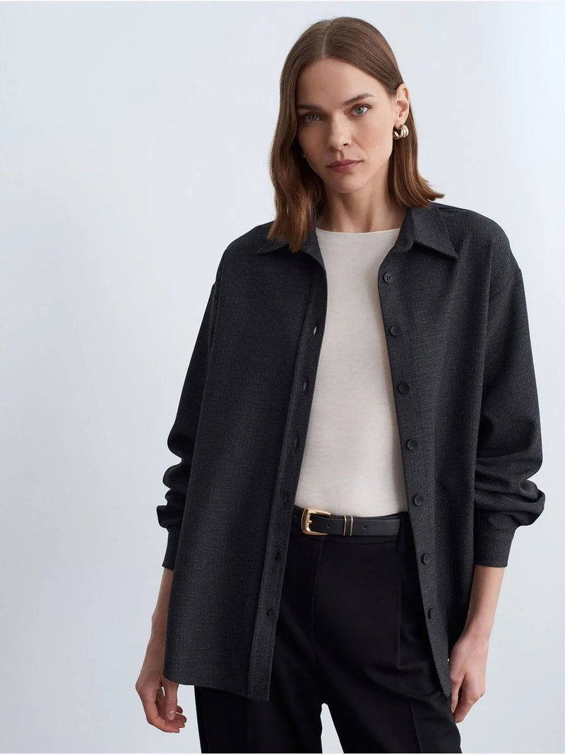 Camicia oversize a maniche lunghe con micro motivo dilvin Grigio medio - Kiabi