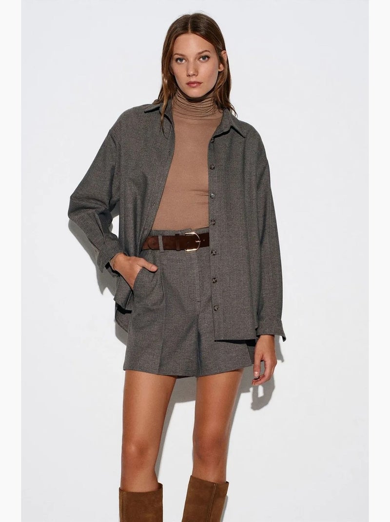Camicia oversize a maniche lunghe con micro motivo dilvin Grigio nero - Kiabi