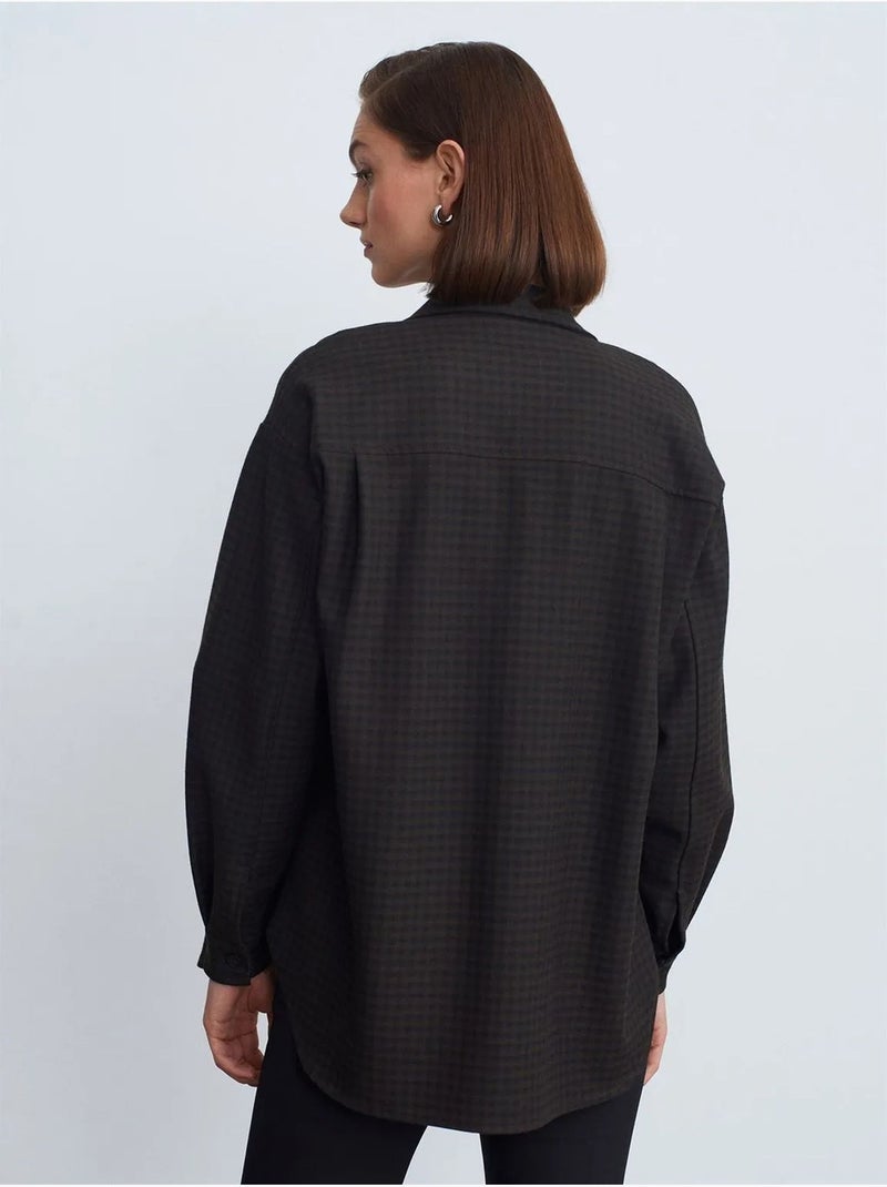 Camicia oversize a maniche lunghe con micro motivo dilvin Grigio scuro - Kiabi