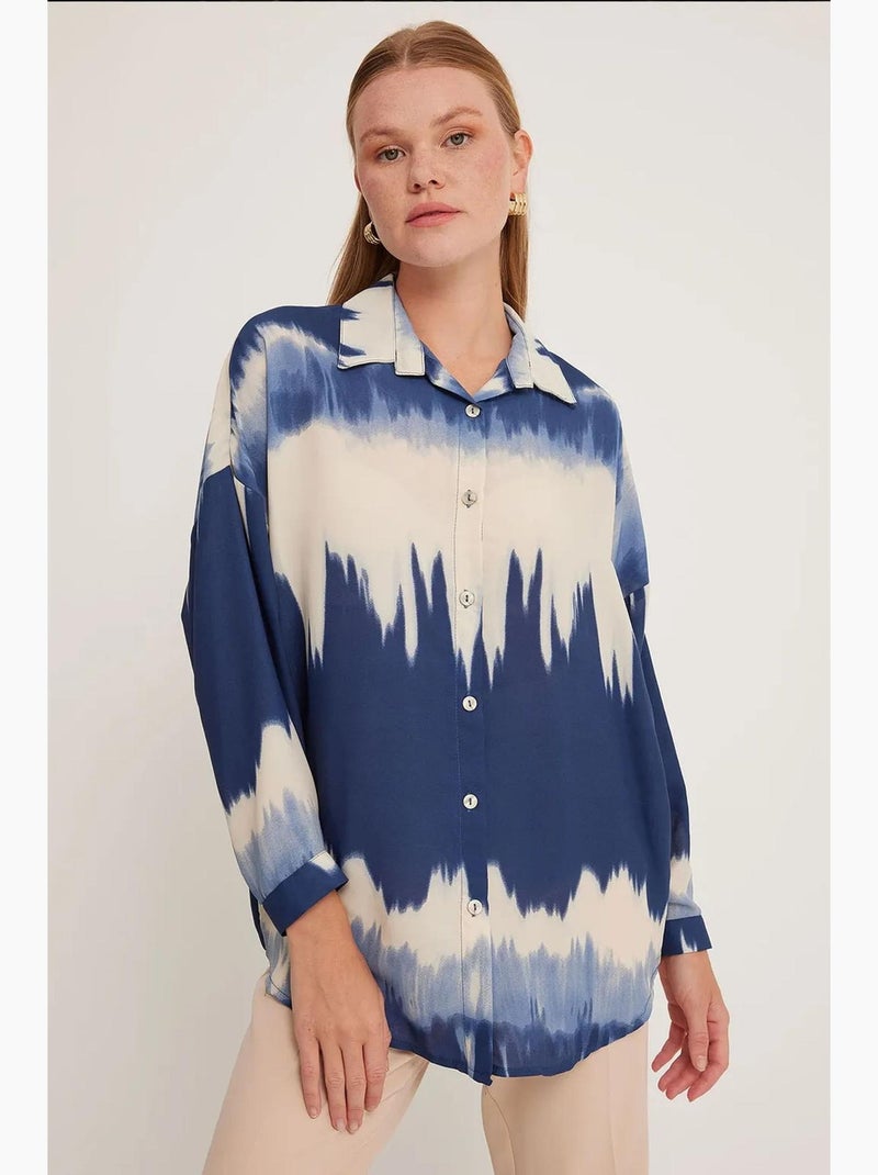 Camicia oversize a maniche lunghe con tessitura astratta e chiusura con bottoni bdart Blu marino - Kiabi