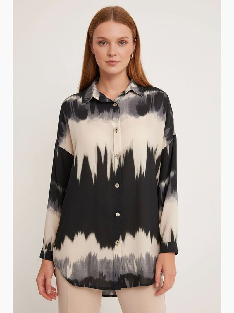Camicia oversize a maniche lunghe con tessitura astratta e chiusura con bottoni bdart Nero Arancione - Kiabi