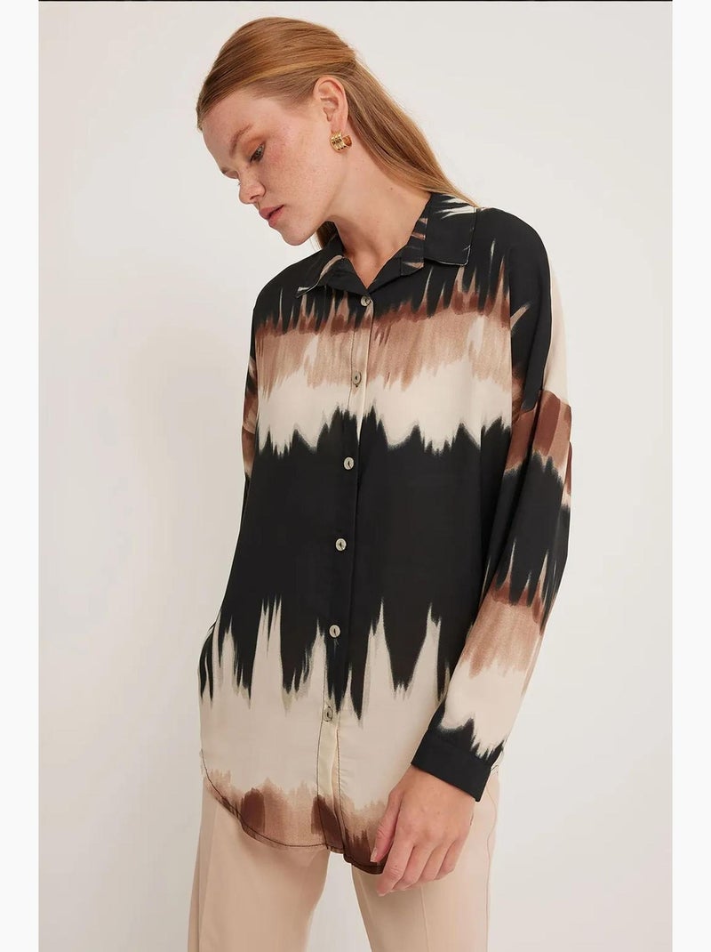 Camicia oversize a maniche lunghe con tessitura astratta e chiusura con bottoni bdart Nero Marrone - Kiabi