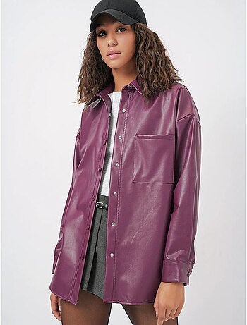 Camicia oversize a maniche lunghe in similpelle con bottoni e tasca bdart