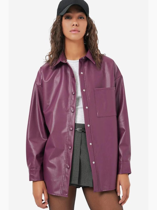 Camicia oversize a maniche lunghe in similpelle con bottoni e tasca bdart - Kiabi Camicia oversize a maniche lunghe in similpelle con bottoni e tasca bdart - Kiabi