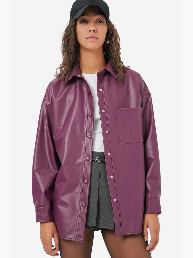 Camicia oversize a maniche lunghe in similpelle con bottoni e tasca bdart Malva - Kiabi