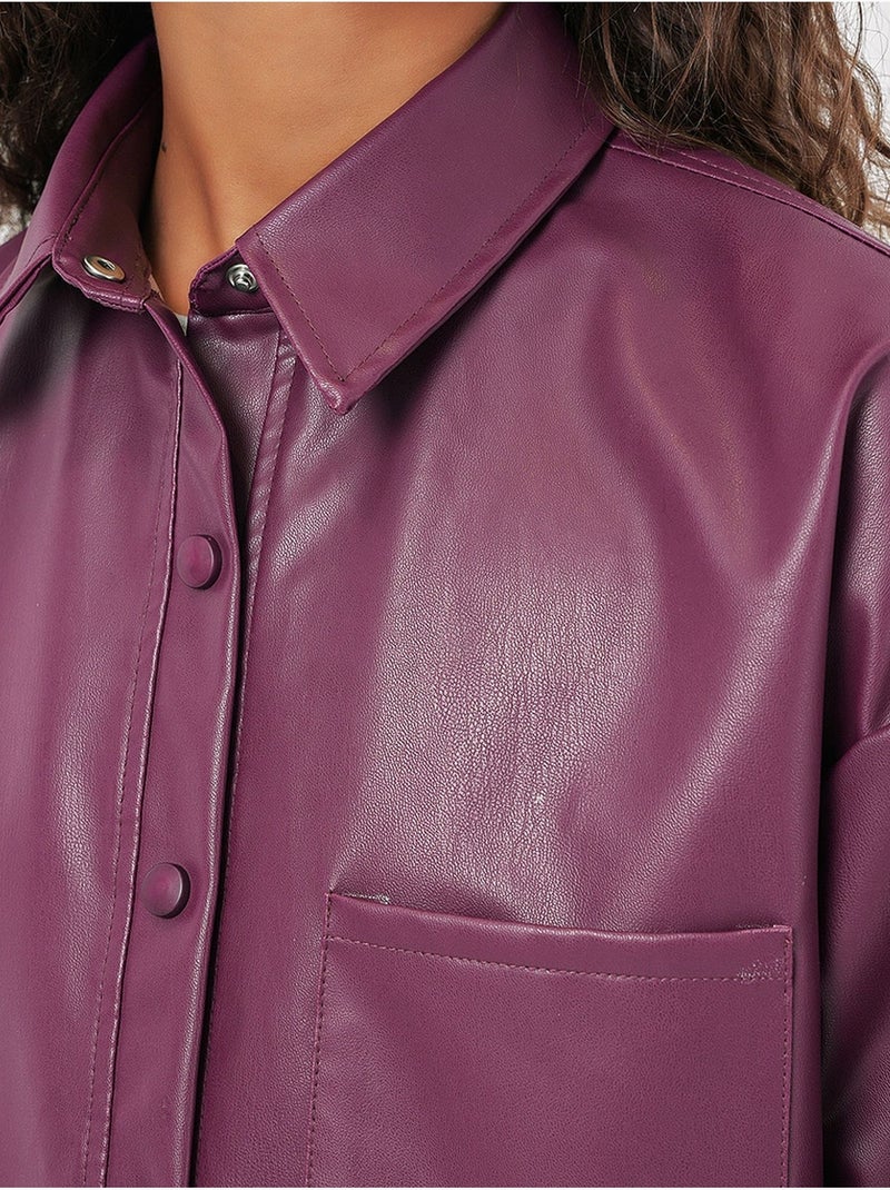 Camicia oversize a maniche lunghe in similpelle con bottoni e tasca bdart Malva - Kiabi