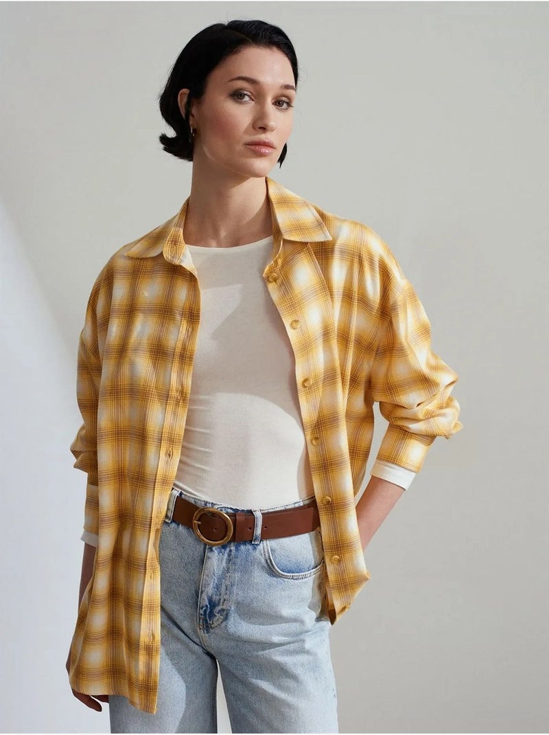Camicia oversize a quadri a maniche lunghe dilvin Giallo - Kiabi