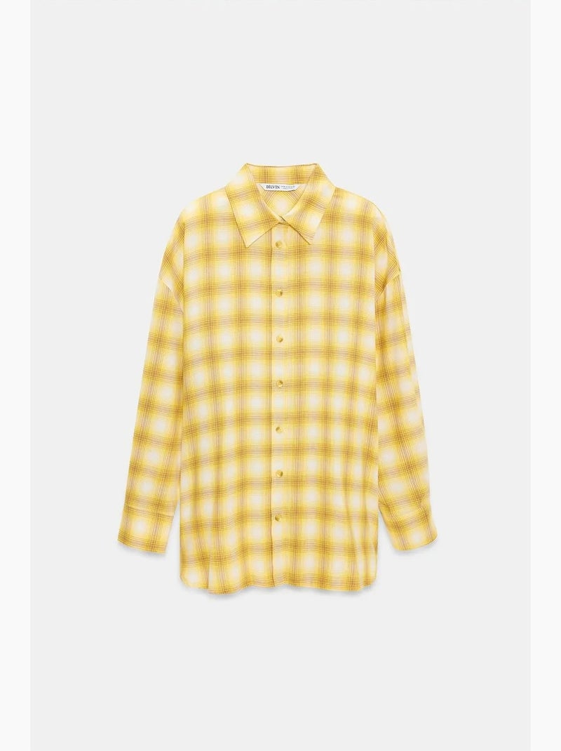 Camicia oversize a quadri a maniche lunghe dilvin Giallo - Kiabi