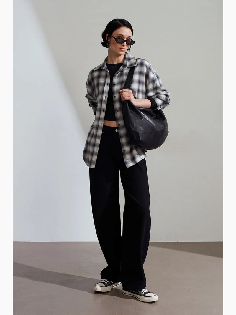 Camicia oversize a quadri a maniche lunghe dilvin Grigio - Kiabi