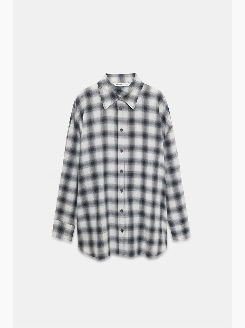Camicia oversize a quadri a maniche lunghe dilvin Grigio - Kiabi