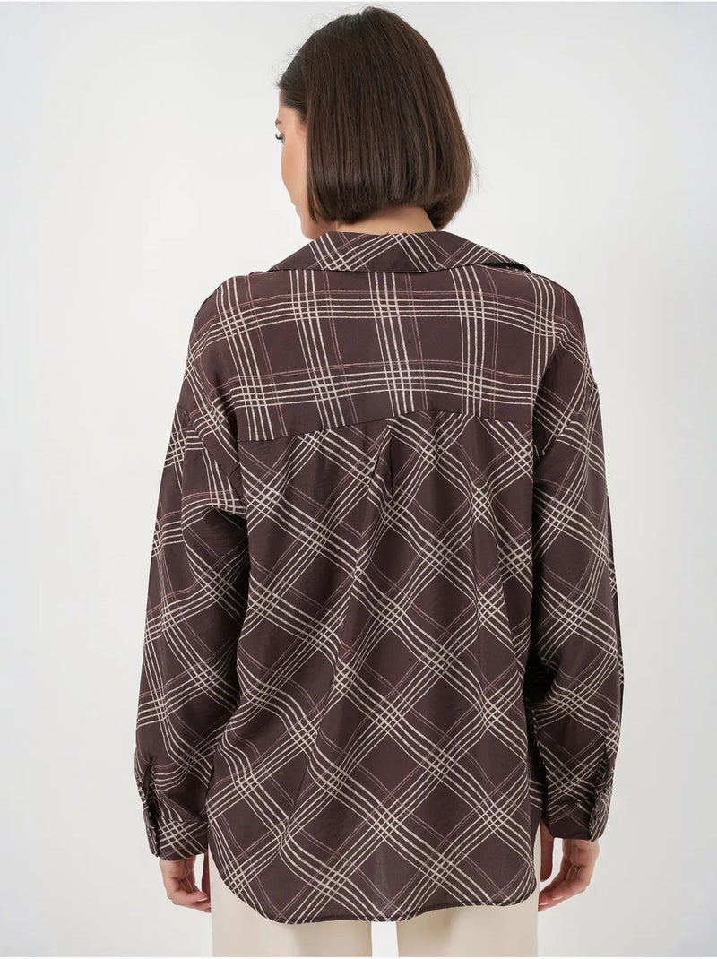 Camicia oversize a quadri con bottoni bdart Marrone cioccolato - Kiabi