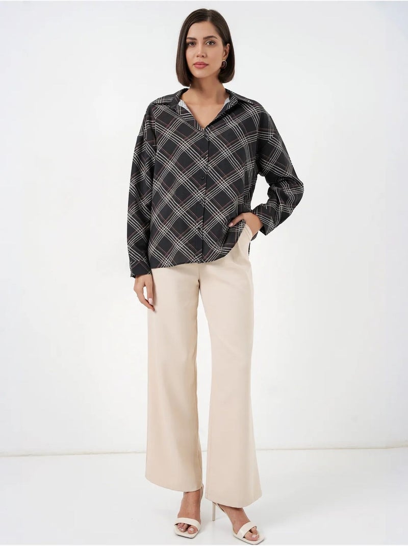Camicia oversize a quadri con bottoni bdart Nero - Kiabi