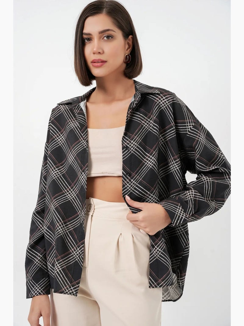 Camicia oversize a quadri con bottoni bdart Nero - Kiabi