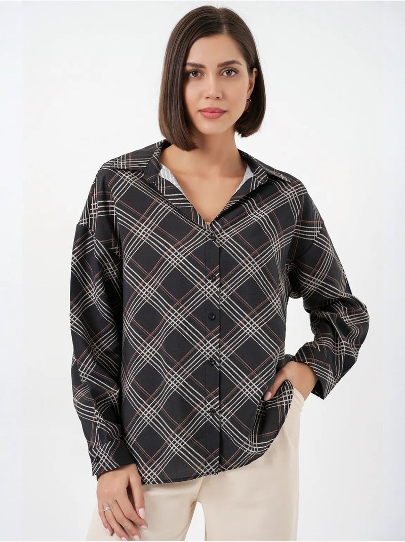 Camicia oversize a quadri con bottoni bdart Nero - Kiabi