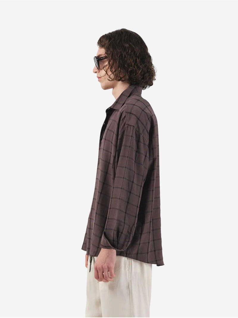 Camicia oversize a quadri con bottoni giesto Marrone chiaro - Kiabi