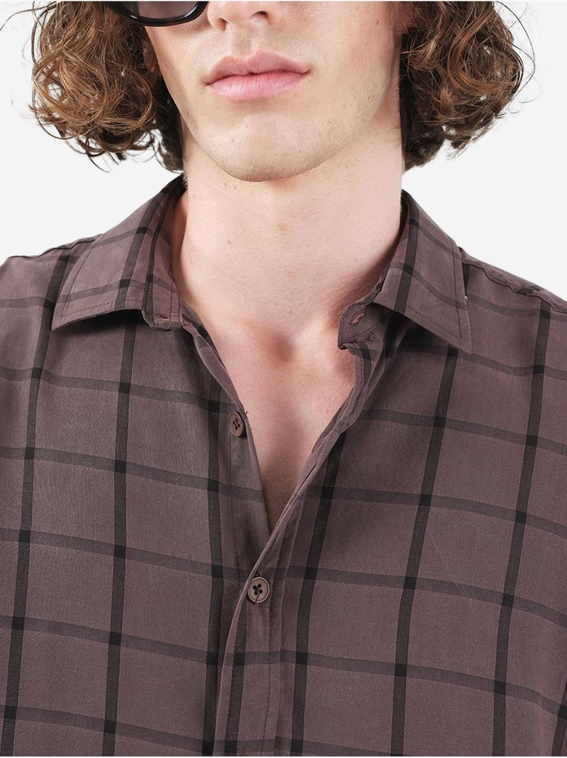 Camicia oversize a quadri con bottoni giesto Marrone chiaro - Kiabi