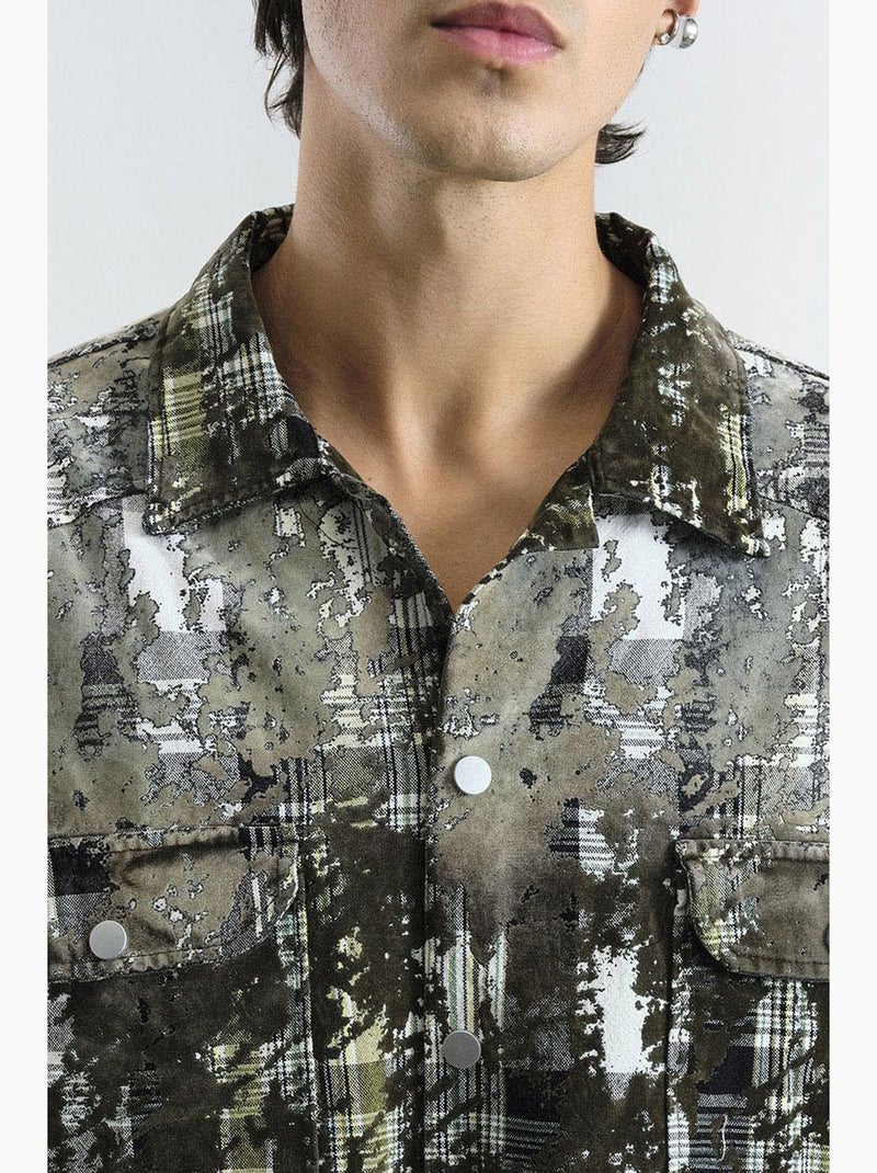 Camicia oversize a quadri testurizzata con tasca giesto Cachi - Kiabi