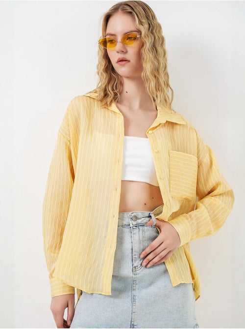 Camicia oversize a righe con abbottonatura frontale bdart - Kiabi Camicia oversize a righe con abbottonatura frontale bdart - Kiabi
