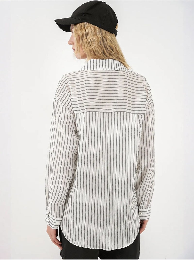 Camicia oversize a righe con abbottonatura frontale bdart Bianco - Kiabi