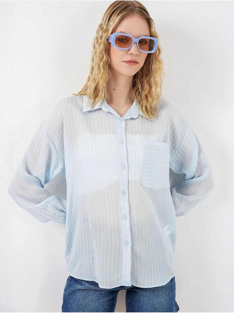 Camicia oversize a righe con abbottonatura frontale bdart Blu chiaro - Kiabi