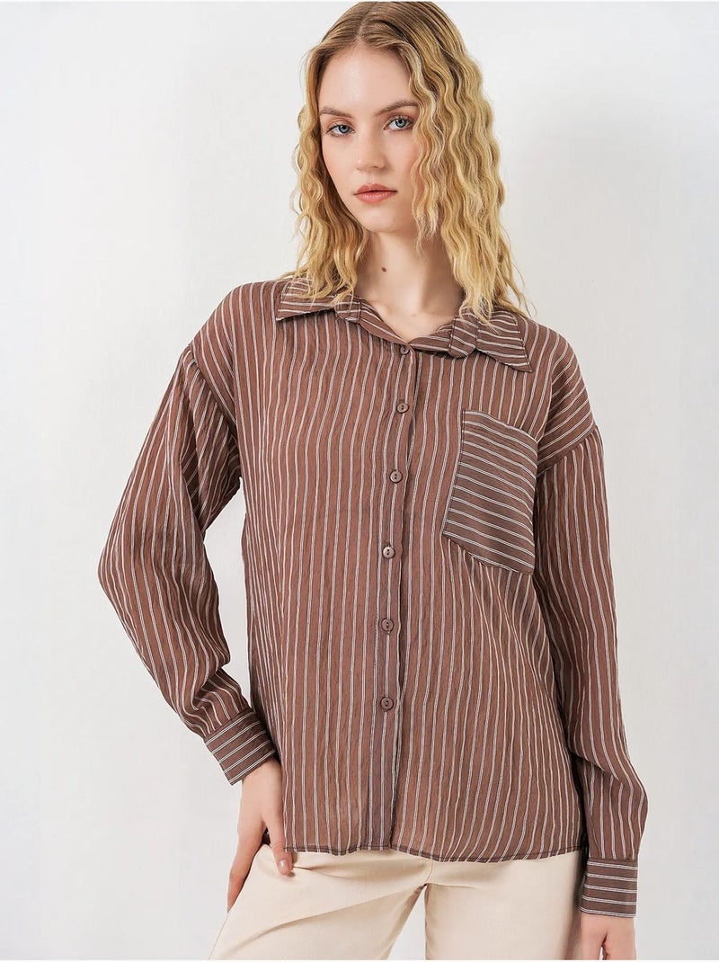 Camicia oversize a righe con abbottonatura frontale bdart Marrone cioccolato - Kiabi