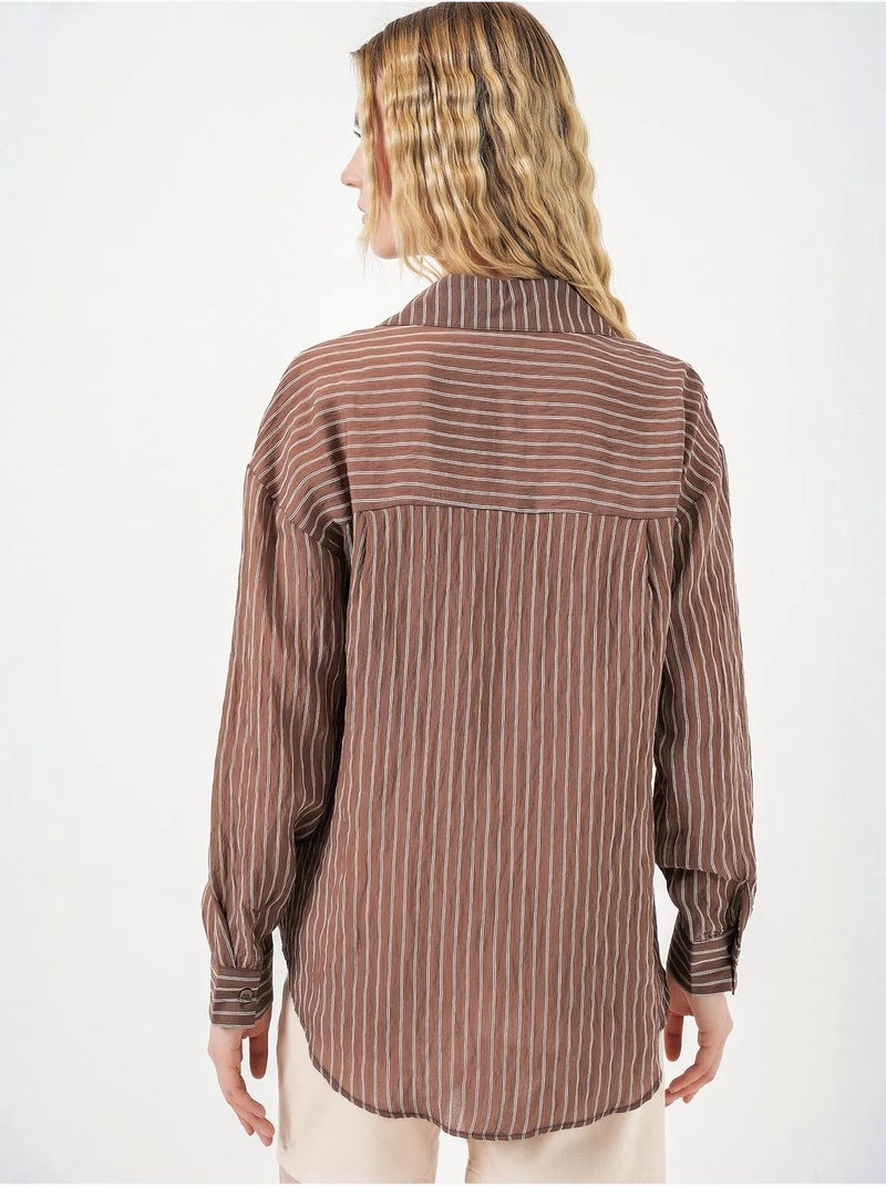 Camicia oversize a righe con abbottonatura frontale bdart Marrone cioccolato - Kiabi