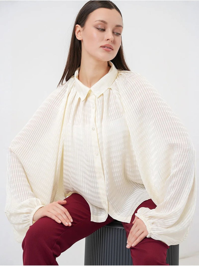 Camicia oversize a righe con bottoni bdart Avorio - Kiabi