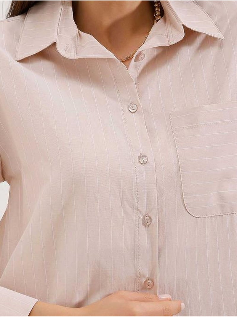Camicia oversize a righe con dettagli tascabili bdart Beige argilla - Kiabi