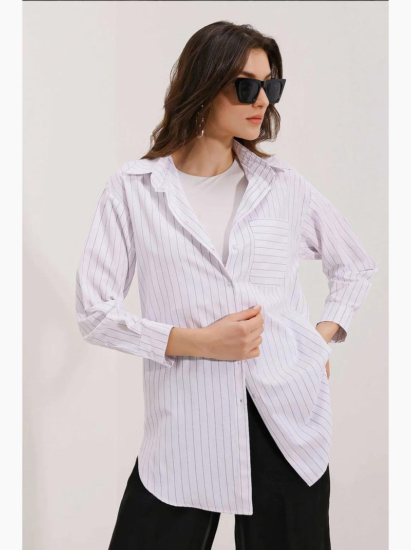 Camicia oversize a righe con dettagli tascabili bdart Bianco - Kiabi