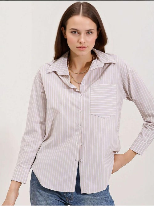 Camicia oversize a righe con tasca bdart - Kiabi Camicia oversize a righe con tasca bdart - Kiabi