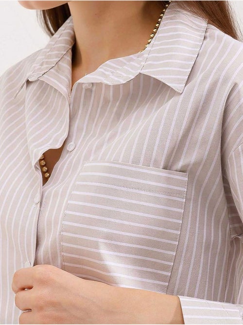 Camicia oversize a righe con tasca bdart - Kiabi Camicia oversize a righe con tasca bdart - Kiabi