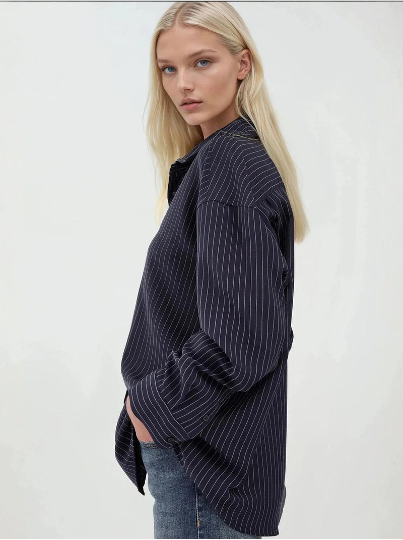 Camicia oversize a righe hiccup Blu marino - Kiabi