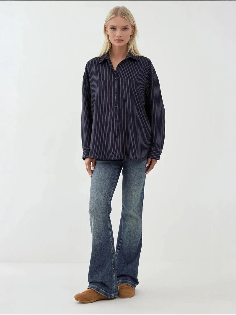 Camicia oversize a righe hiccup Blu marino - Kiabi
