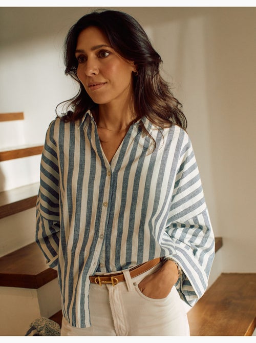 Camicia oversize a righe in lino You&Me - Kiabi