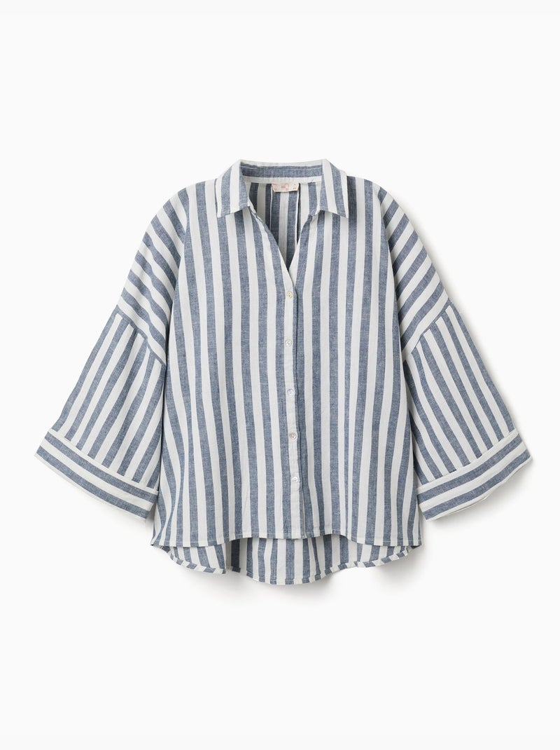 Camicia oversize a righe in lino You&Me Beige chiaro - Kiabi