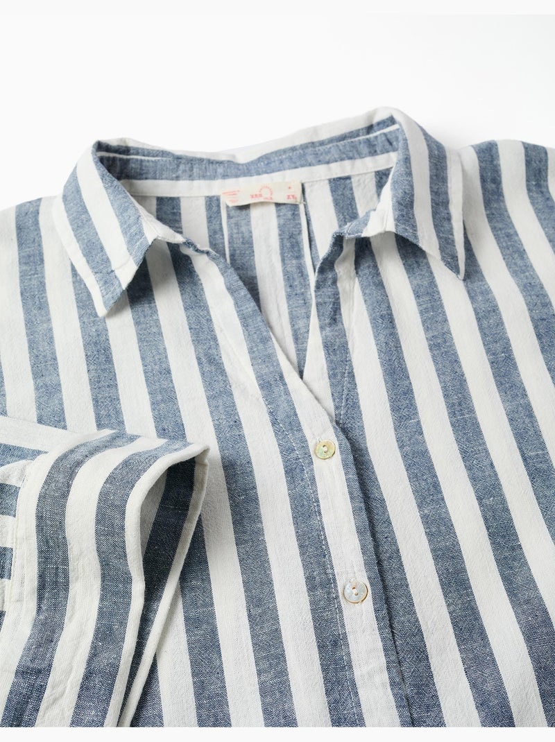 Camicia oversize a righe in lino You&Me Beige chiaro - Kiabi