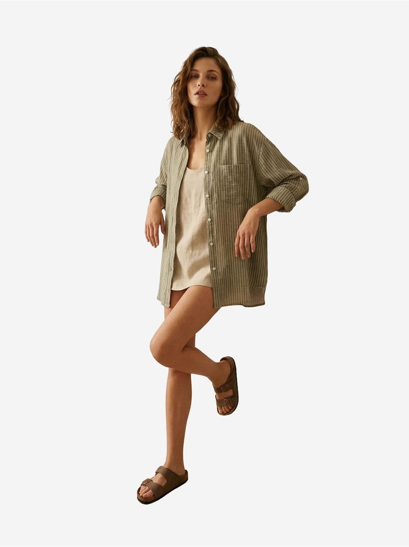 Camicia oversize a righe in popeline di cotone a maniche lunghe my fashion Cachi - Kiabi