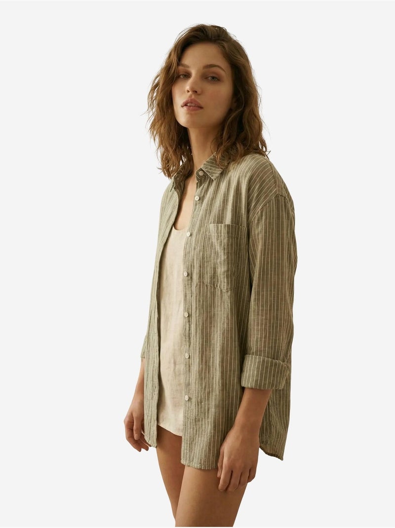 Camicia oversize a righe in popeline di cotone a maniche lunghe my fashion Cachi - Kiabi