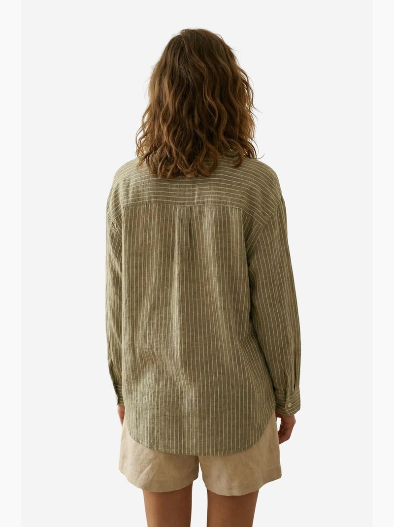 Camicia oversize a righe in popeline di cotone a maniche lunghe my fashion Cachi - Kiabi