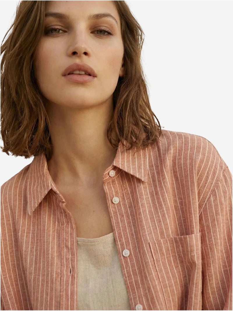 Camicia oversize a righe in popeline di cotone a maniche lunghe my fashion Rosa antico - Kiabi