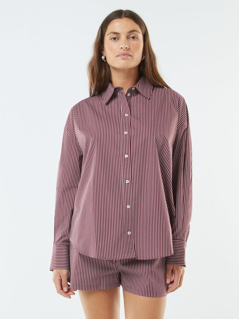Camicia oversize a righe in popeline Rosso - Kiabi
