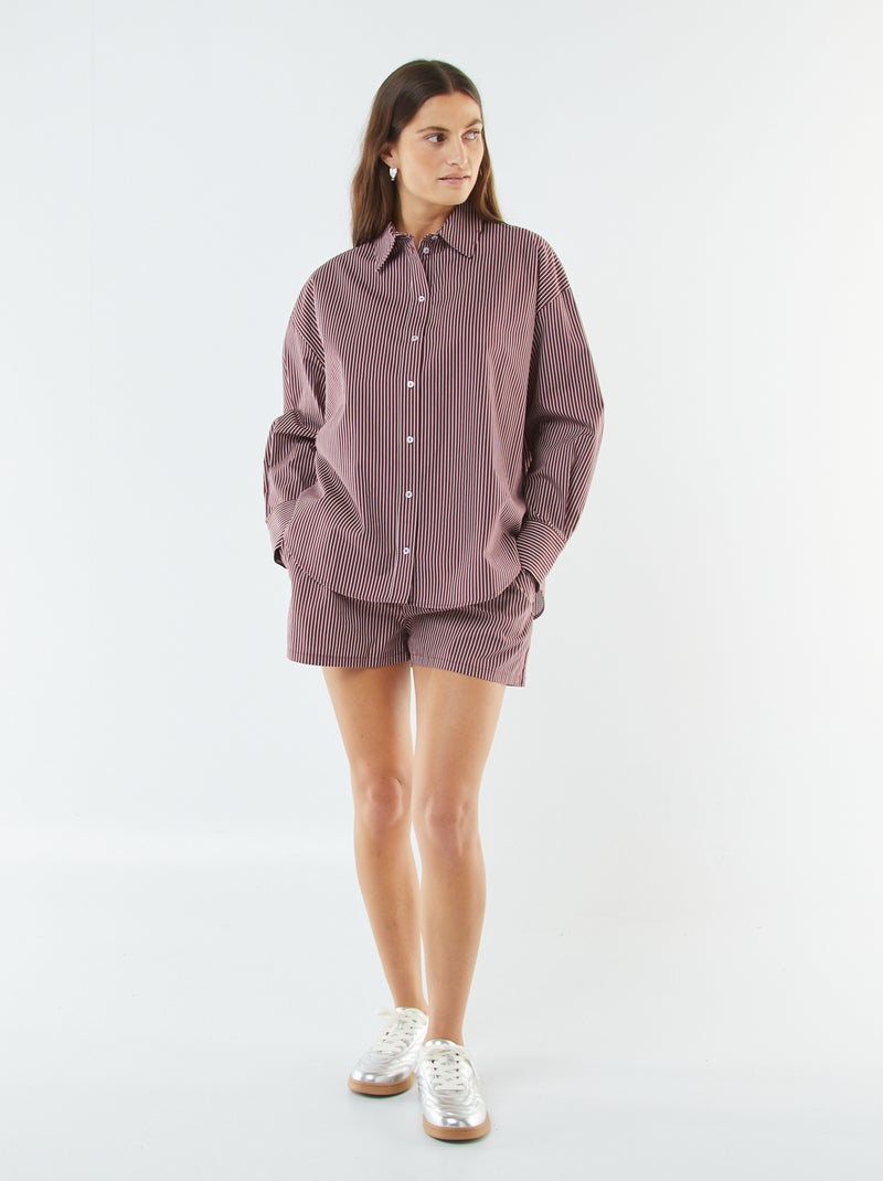 Camicia oversize a righe in popeline Rosso - Kiabi