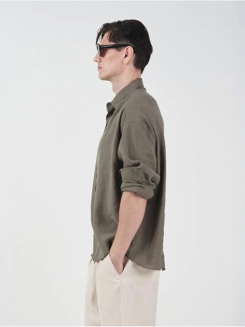 Camicia oversize abbottonata a maniche lunghe giesto Cachi - Kiabi