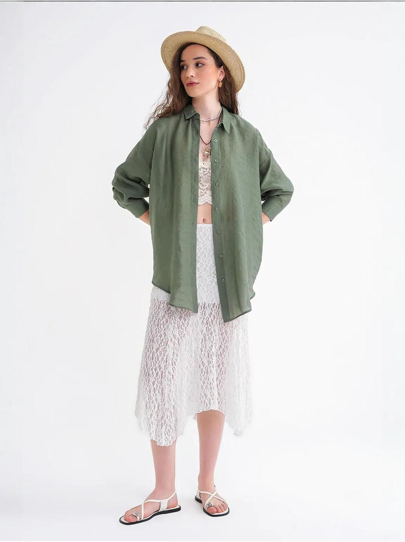 Camicia oversize con bottoni mixray Cachi - Kiabi