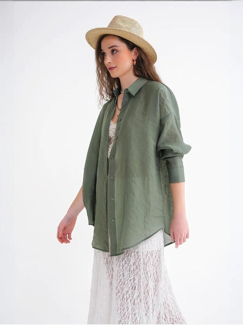Camicia oversize con bottoni mixray Cachi - Kiabi