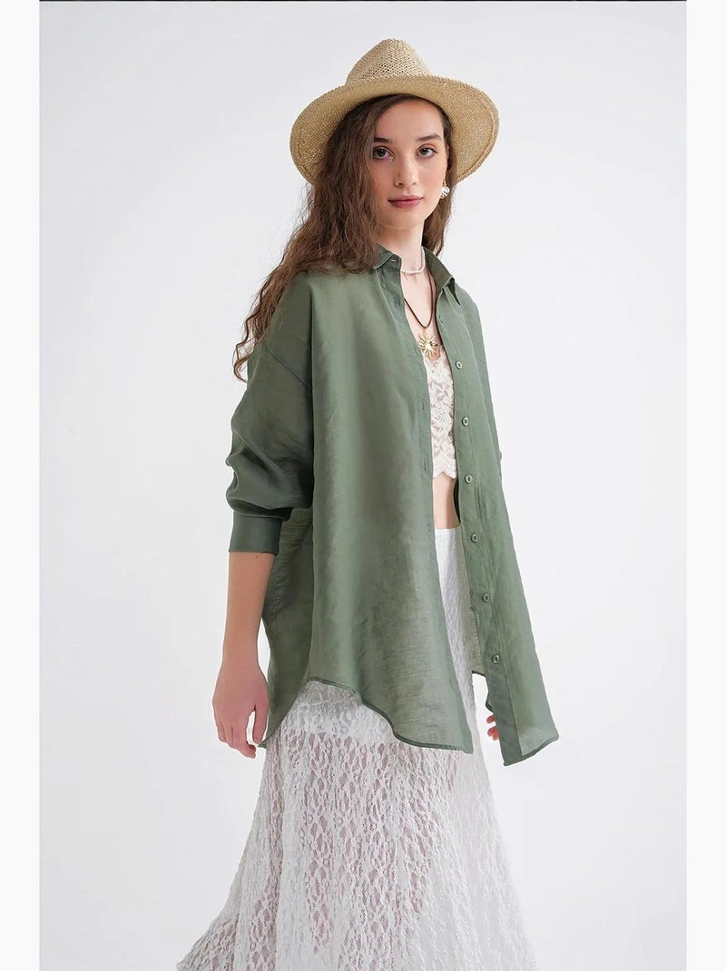 Camicia oversize con bottoni mixray Cachi - Kiabi